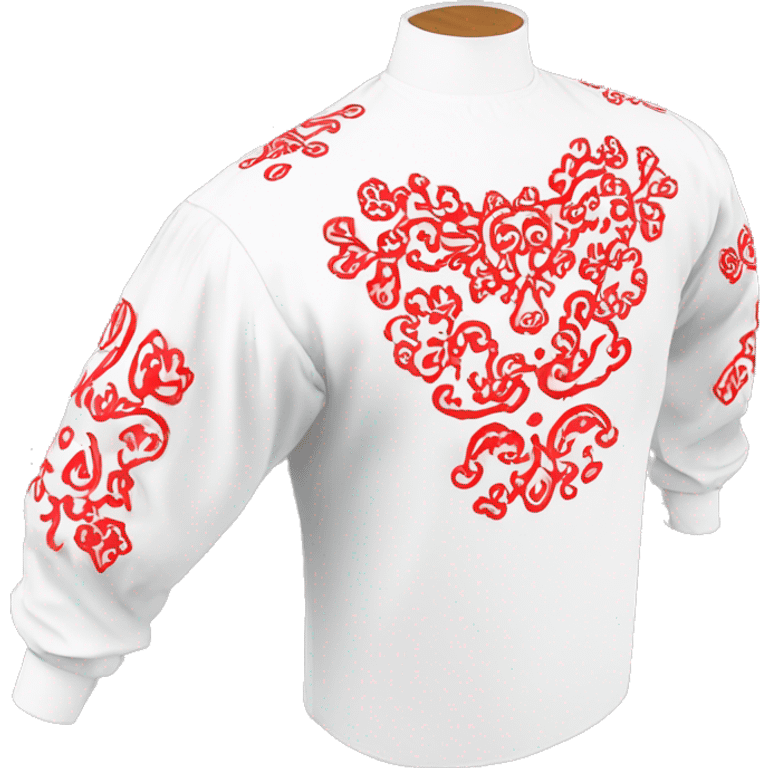  Shirt  vyshyvanka, white with red round embodiary on sleeves emoji