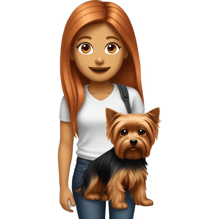 Girl auburn hair and yorkshire terrier dog black and white emoji