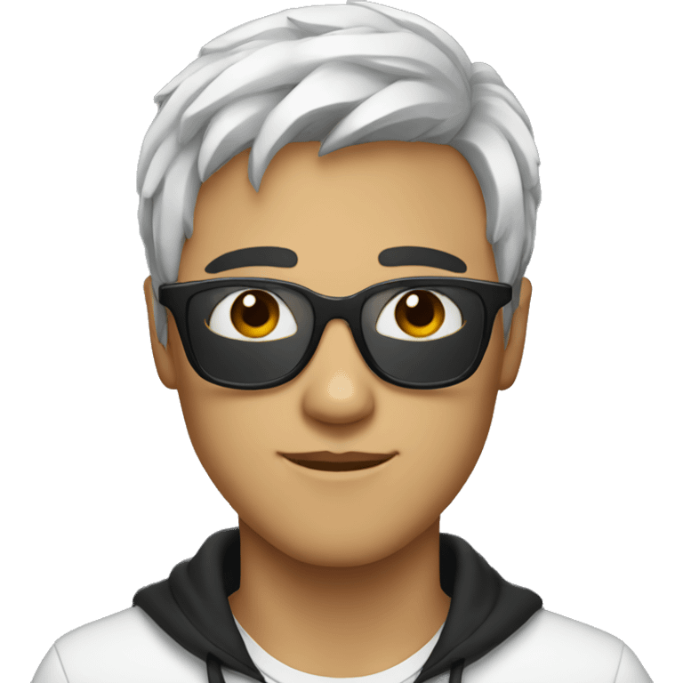 young men with dark glasses with dark and white hair emoji