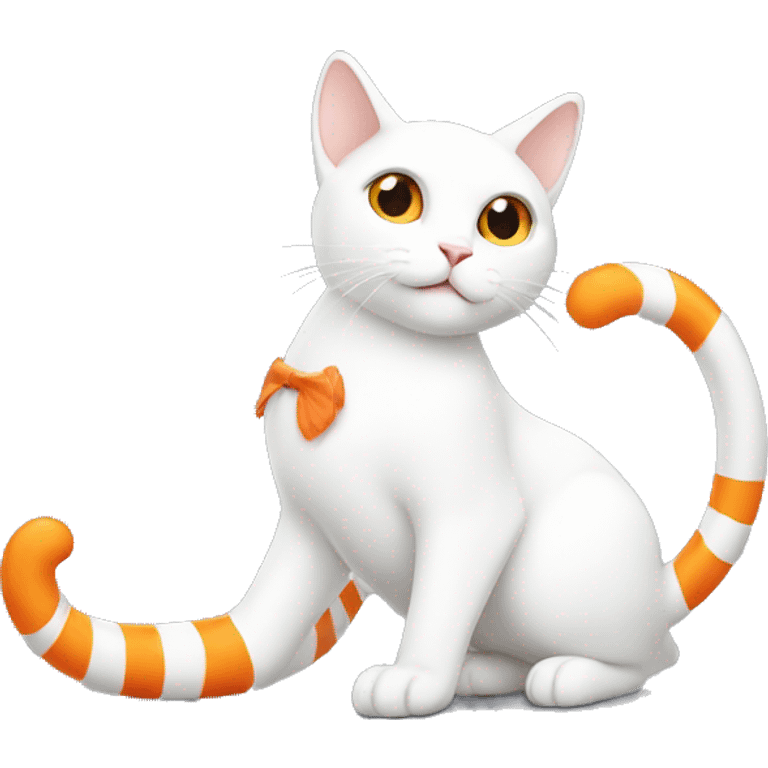 White cat with orange stripe tail emoji