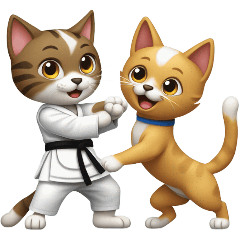 Cat and dog karate fighting emoji