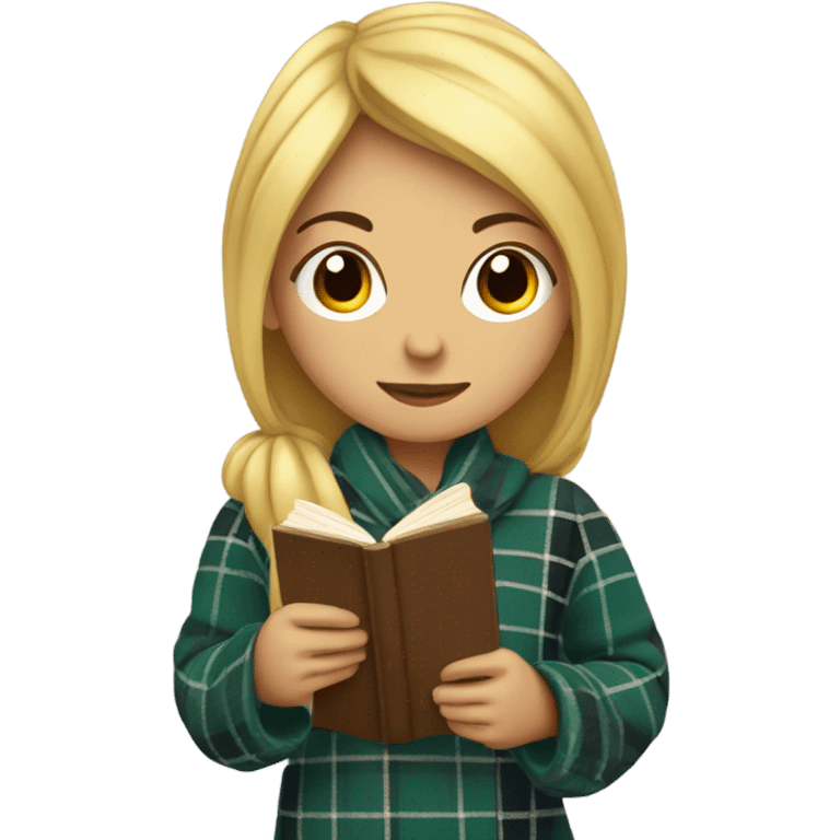 Blonde girl in plaid blanket reading a book emoji