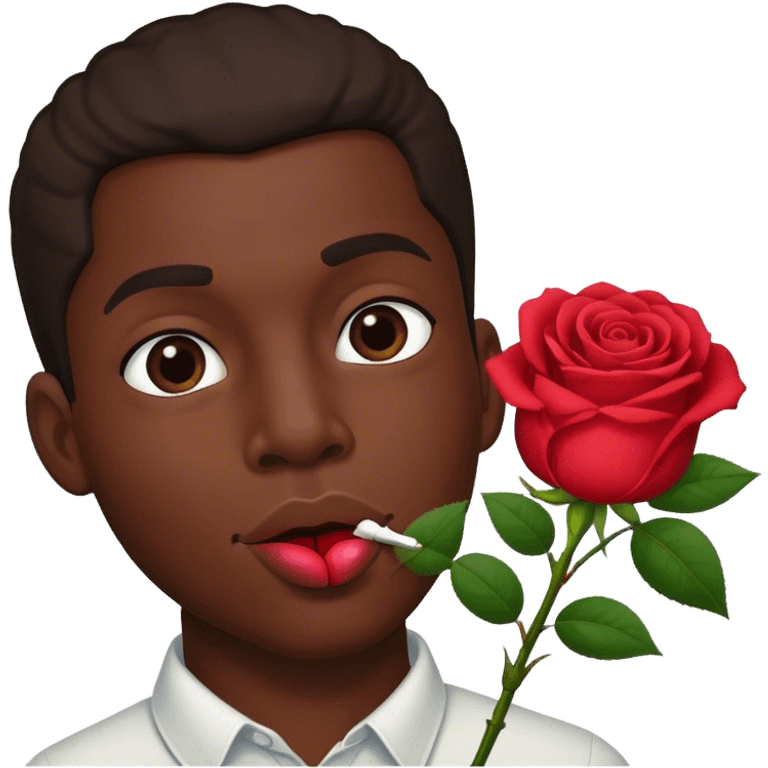 black guy with rose in mouth emoji