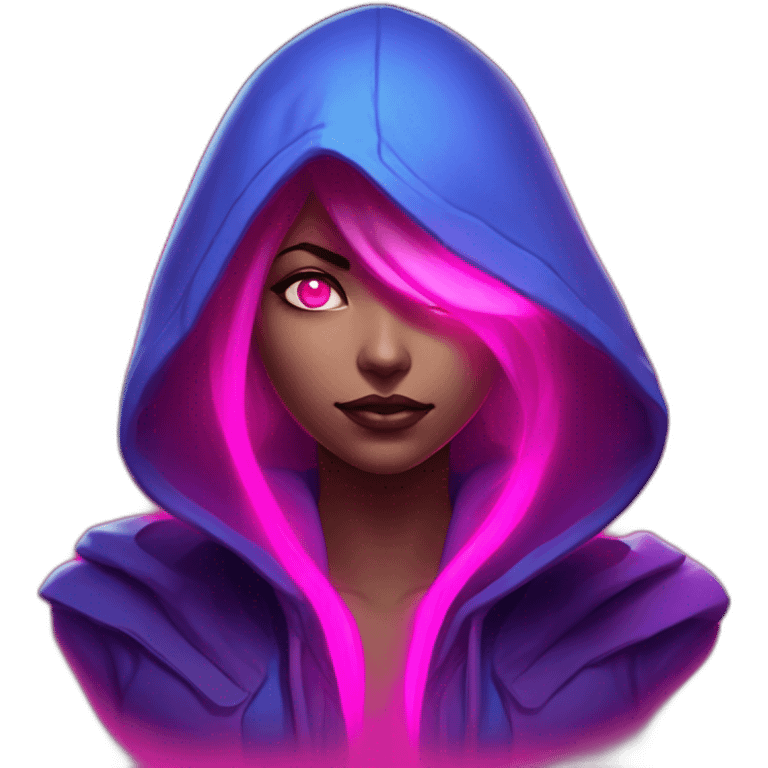 Riot Games Valorant neon pink eyes glowing bright red Video game woman blue eyes purple hooded assassin themed character shrouded wraith emoji