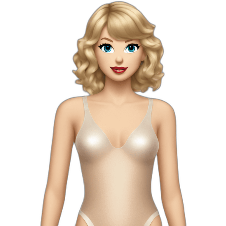 Taylor swift in a flush translucent bodysuit looking left emoji