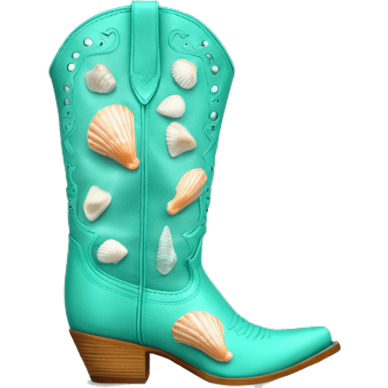 Light teal cowgirl boots with seashell print emoji