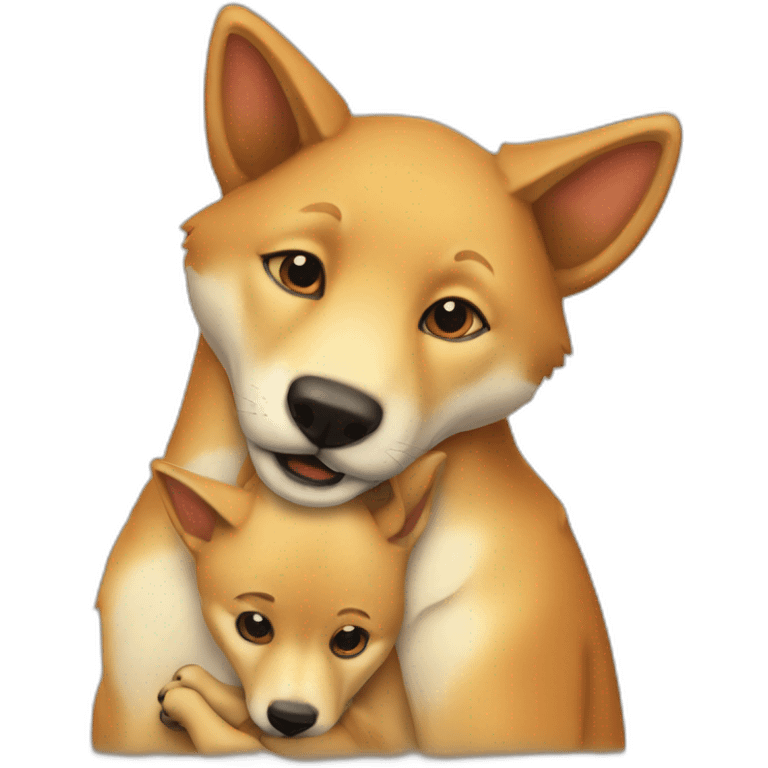 A dingo pup hugging an adult dingo emoji