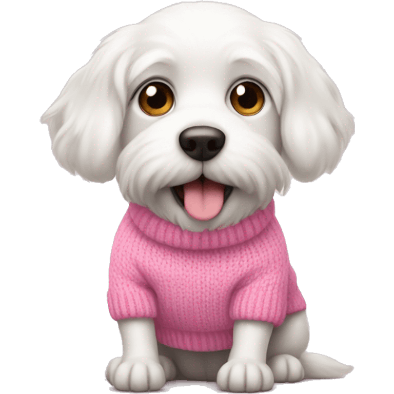 Cute white dog wearing a pink sweater emoji