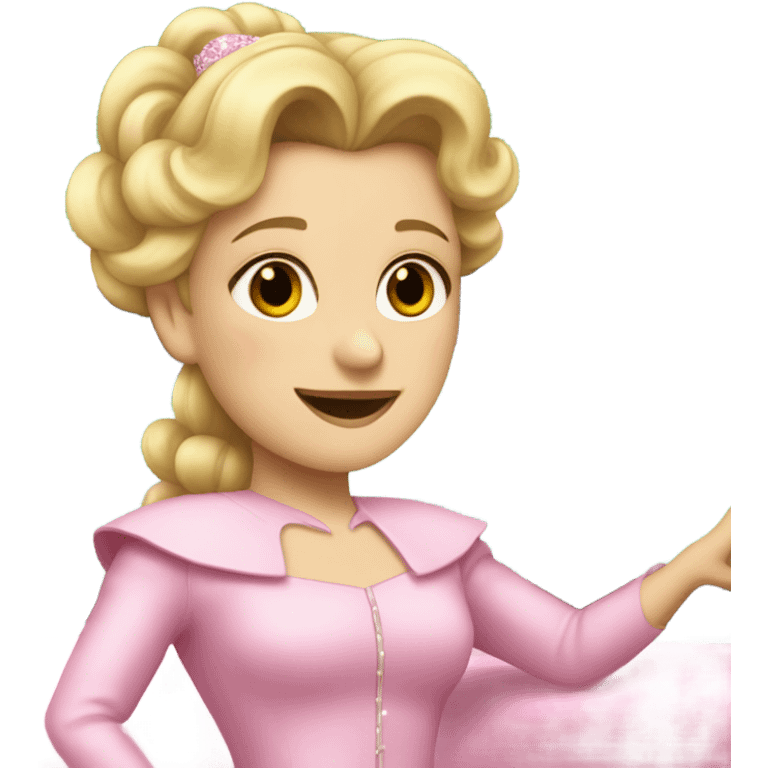 Glinda getting in her car wearing a pink dress and jacket  emoji