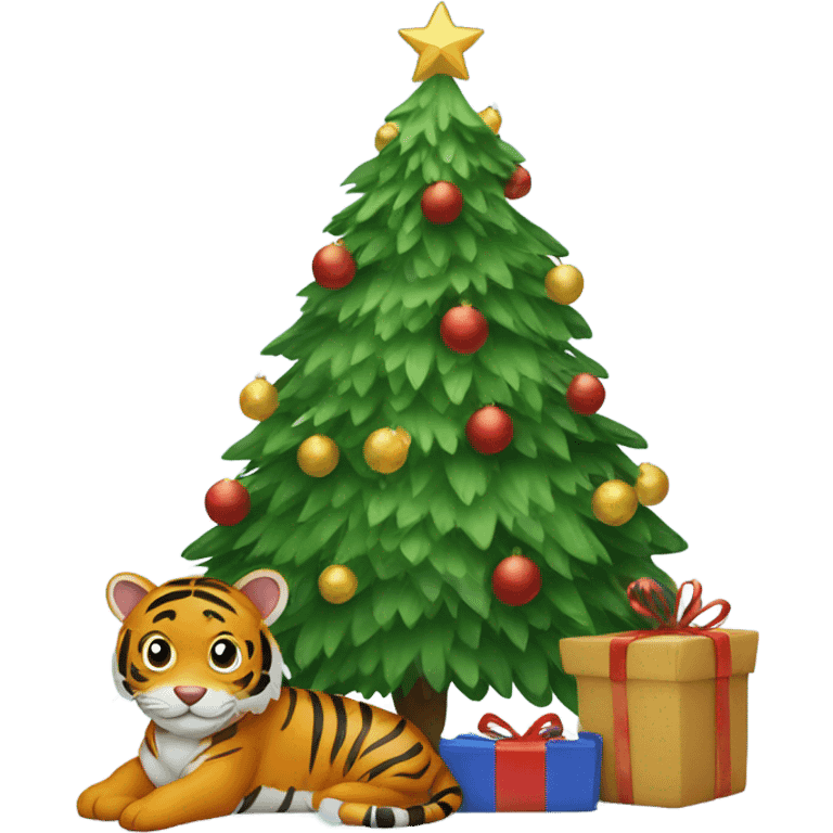 Tiger under Christmas tree emoji