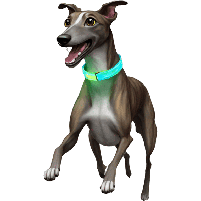 Brindle greyhound holographic collar running emoji