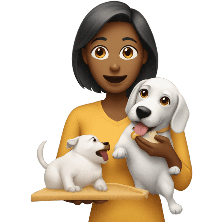 Woman feeding  her dog  emoji