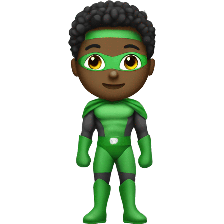 mini superhero with green clothes sayin hello emoji