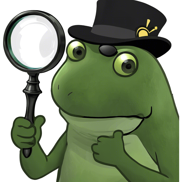 holding up a magnifying glass, wearing a tophat emoji