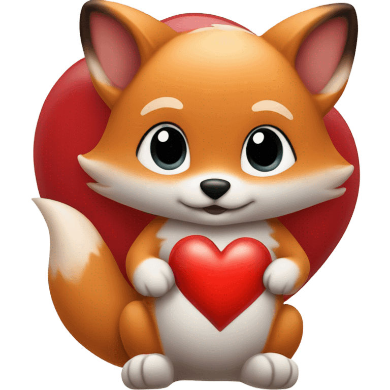 Detailled and photorealistic Baby fox with a big red heart emoji