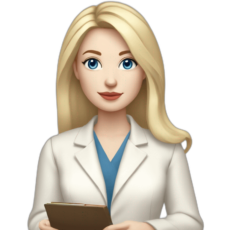 pale skin woman with blonde middle length straight line Hair to shoulders, blue eyes, White classical jacket, Gray Palazzo pants holding a color palette in the hands emoji