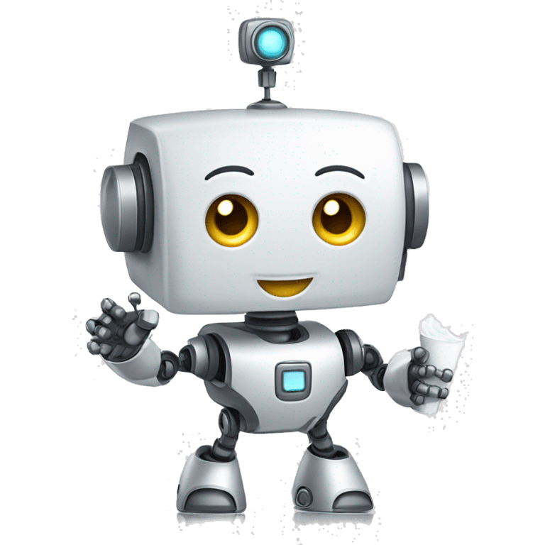 A cute robot with a pleasant smile that greets with a white napkin in hand emoji