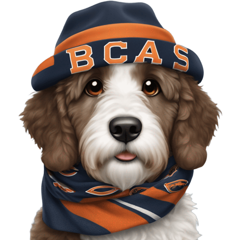 Bernedoodle with chicago bears hat and scarf emoji