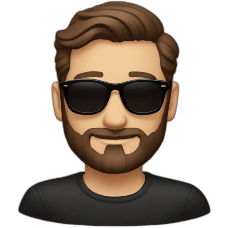 Short brown hair slicked back, brown Persol sunglasses, 3-day beard, black t-shirt. emoji