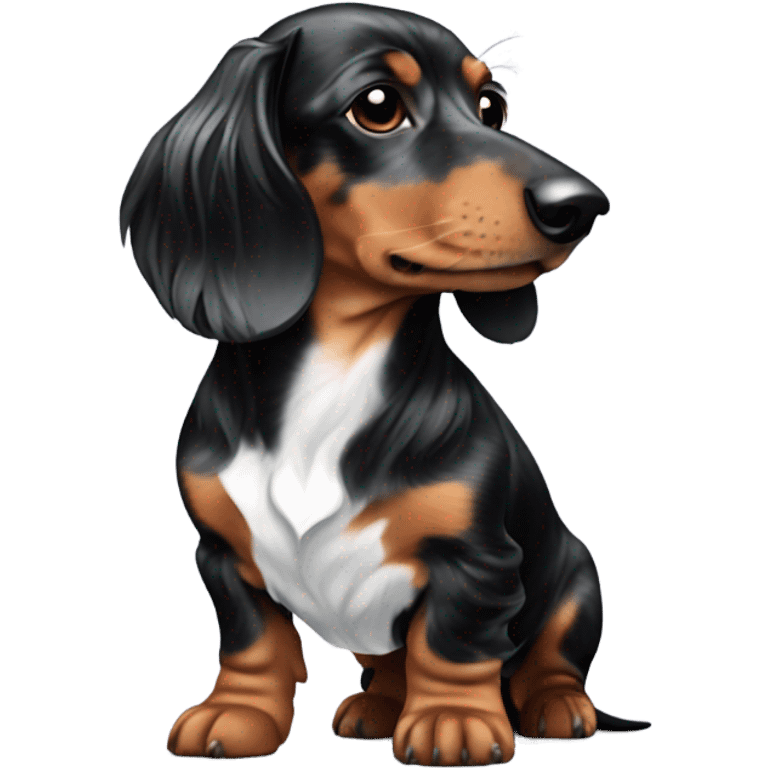 A long-haired marble dachshund stands emoji