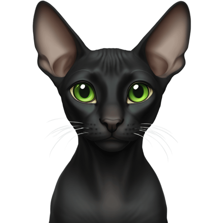 black sphinx cat with green eyes and a white spot on the nose emoji