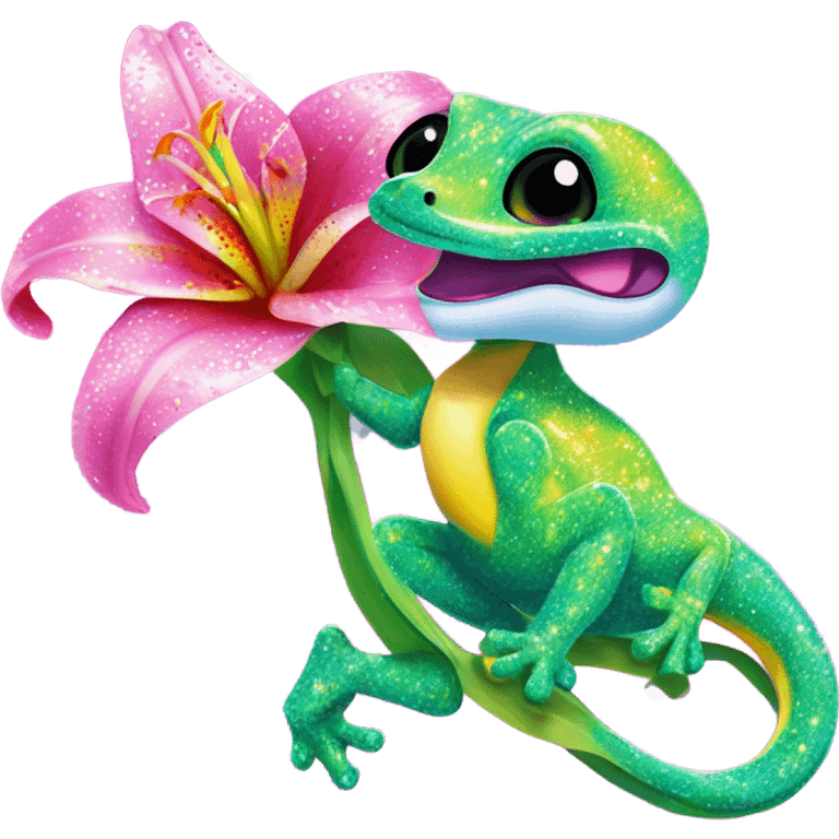 Lisa frank glitter gecko with a lily emoji