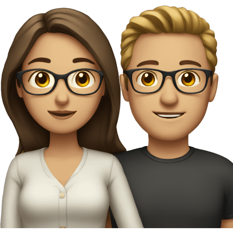 couple, woman with brown hair and man with glasses emoji