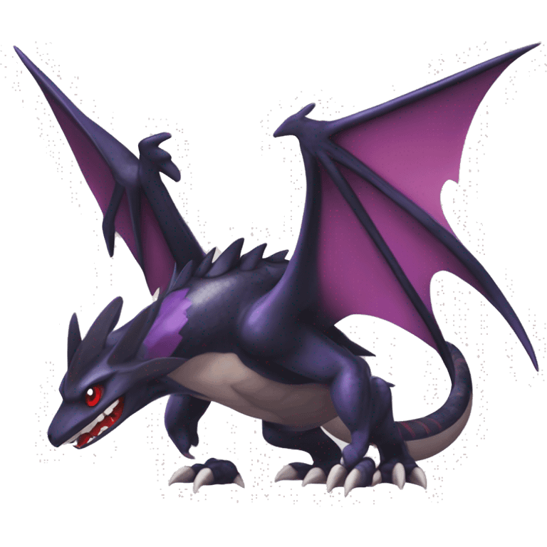 Black Cool Edgy Nargacuga-Garchomp-Noivern-Noibat Fakémon  with White and Red and purple and black Edgy markings emoji