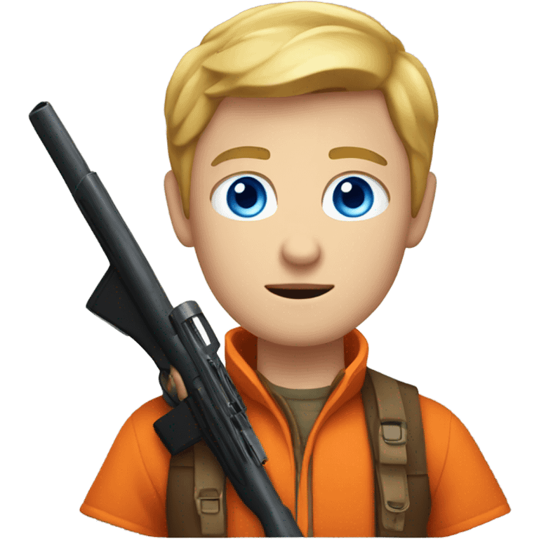 White Boy with blue eyes who hunts with shotgun orange vest emoji