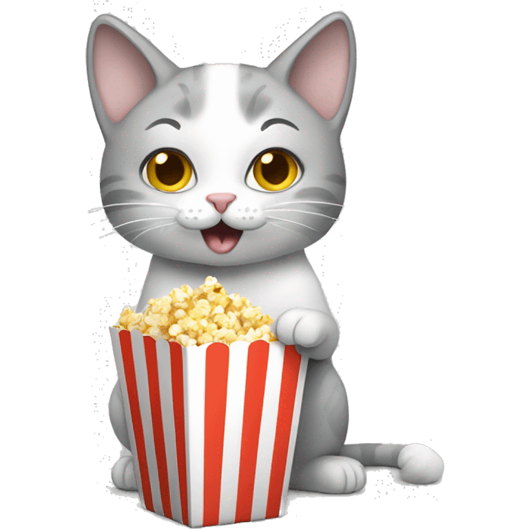 White and gray cat eating popcorn emoji