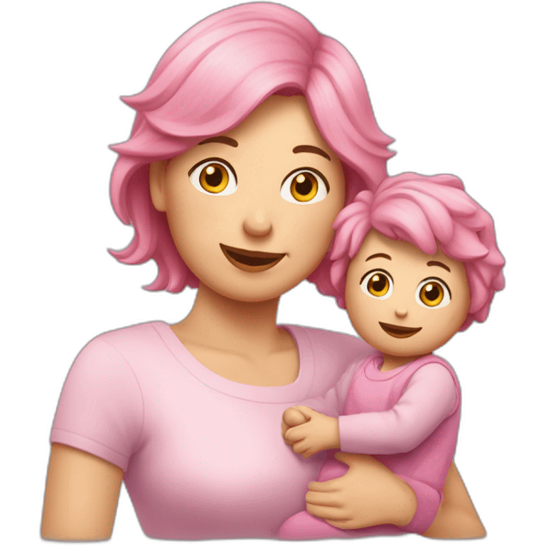 Mutter mit pink Haaren  und sohn, eskimokuss emoji