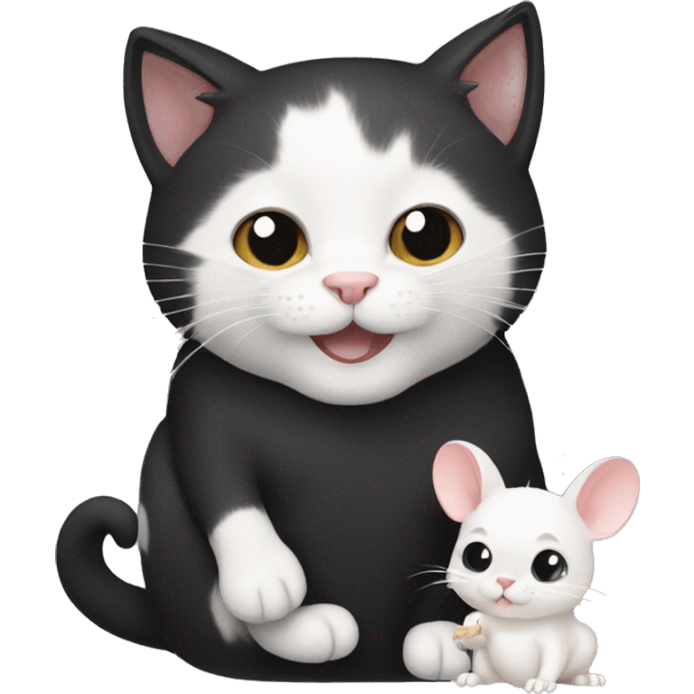 black Cat holding a white little hamster emoji