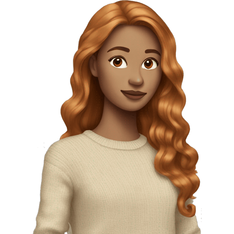 Ginger balayage long hair woman beige sweater emoji