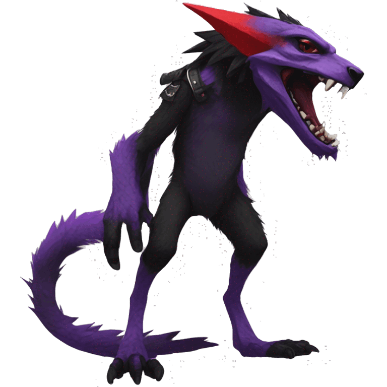 Black and purple and red edgy punk vernid-sergal full body emoji