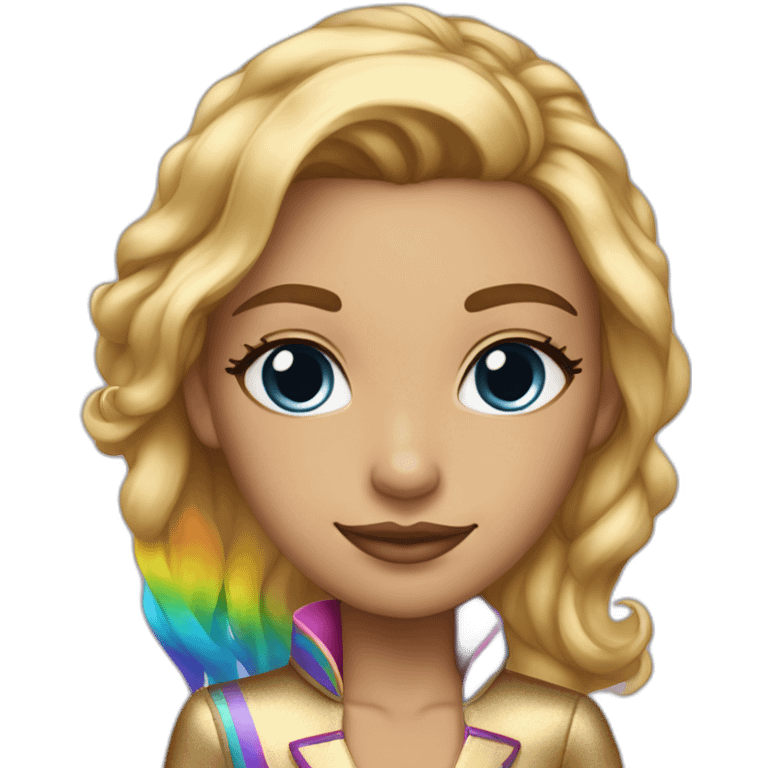 Posh-girl-with-golden-suit-and-blue-eyes-and-rainbow-unicorn-hair emoji