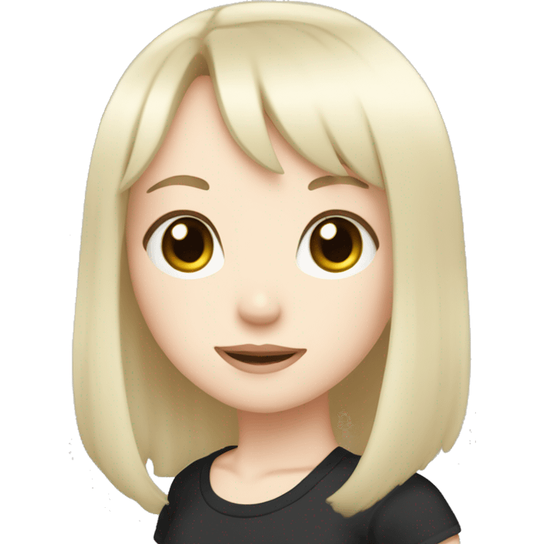 A girl with straight hair pale skin and bangs black hair and an anime t shirt emoji