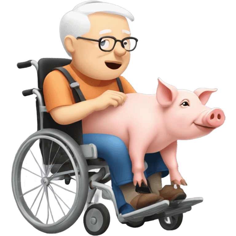 Old pig on wheelchair eating emoji