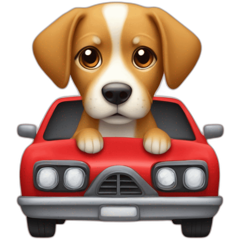 Chien sur un chat dans une voiture rouge emoji