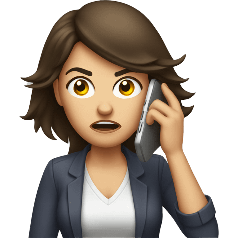 Brunette angry Woman talking on cell phone emoji