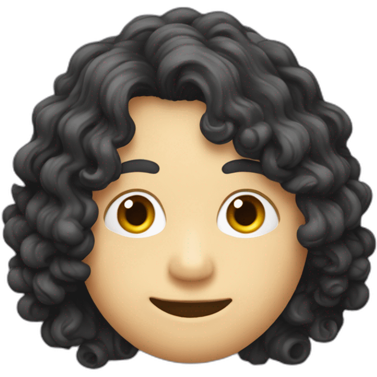 tim robinson face but his hair is shoulder length curly black hair, wide triangular shape emoji