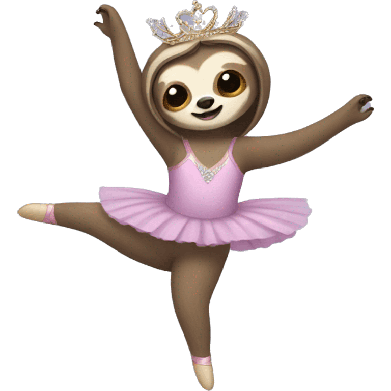 Sloth with a leotard, tutu, ballet shoes, and tiara emoji