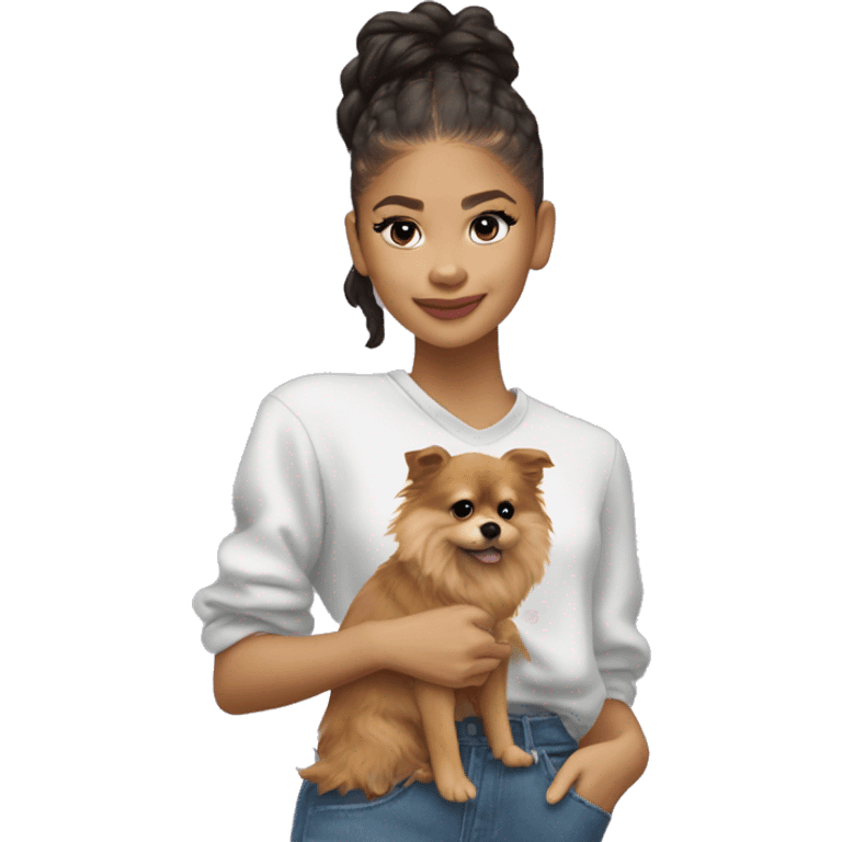 Zendaya usando ropa lila y un perrito Pomerania emoji