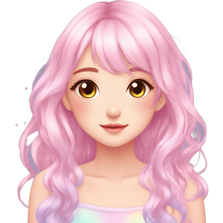 Gorgeous Beautiful Blushing Petite Colorful-Shiny-Pastel-Fairy-Anime-Girl with beautiful gradient pastel hair aesthetic emoji