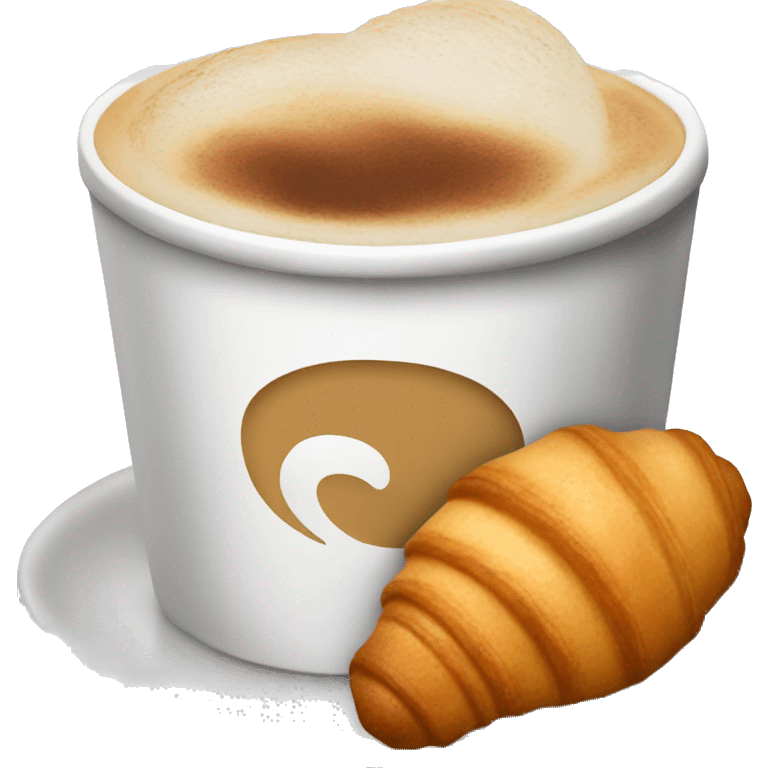 Disposable cup with cappuccino and croissant emoji