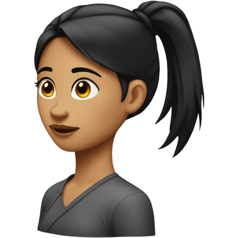 a girl giving a side eye with her black hair in a ponytail emoji