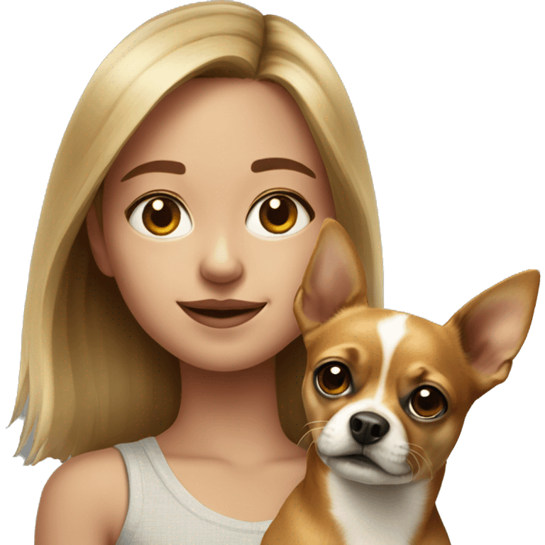 realistic portrait of girl with chihuahya emoji