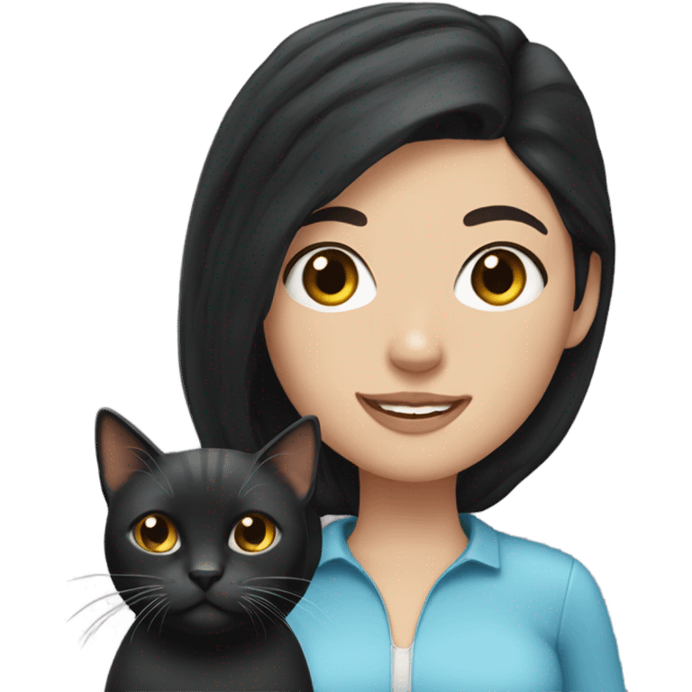 white girl with black hair and a cat emoji