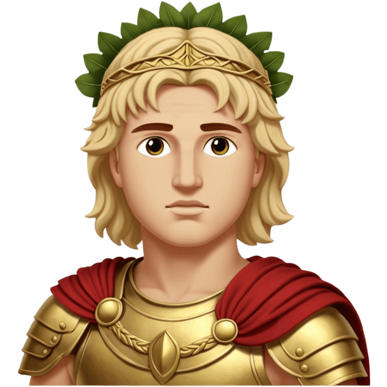 Cinematic Realistic portrait of Alexander the Great, depicted with photorealistic detail as a commanding historical conqueror, featuring sharp, lifelike facial features, meticulously rendered ancient Macedonian armor, and a laurel wreath, illuminated by natural, dramatic lighting that highlights his youthful determination and legendary presence. emoji