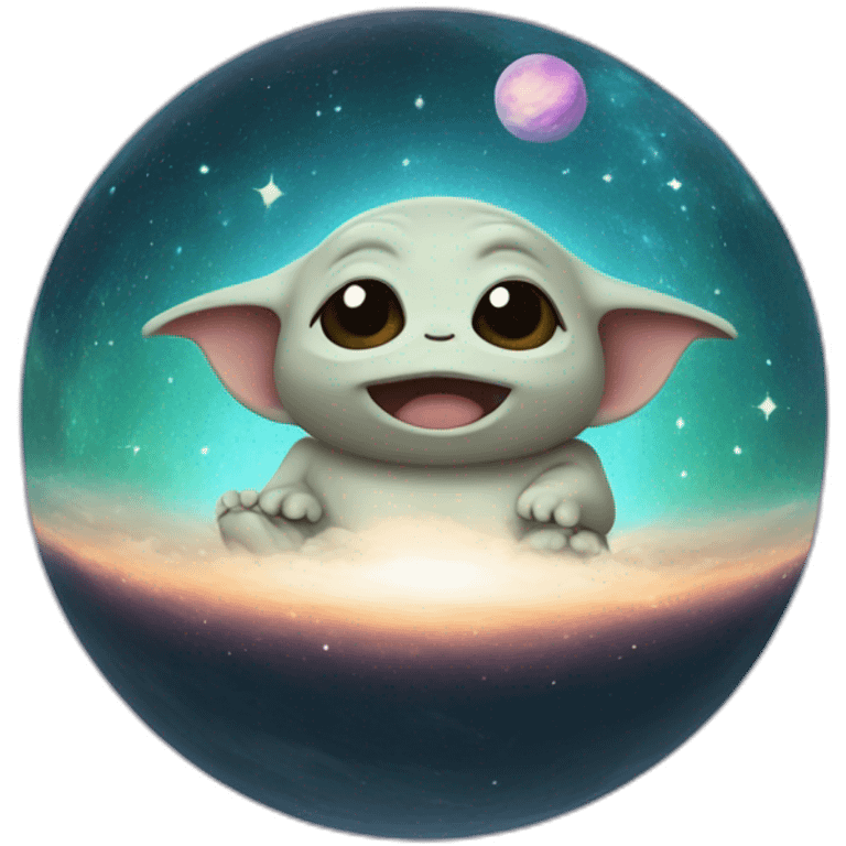 Grogu Cosmic méditation with planet emoji