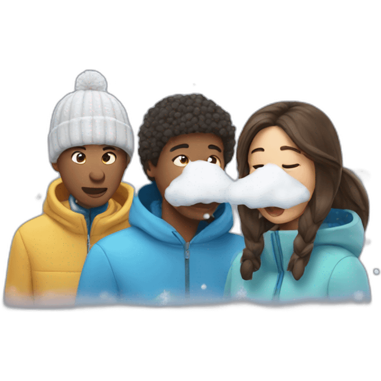 three friends sniffing snow emoji